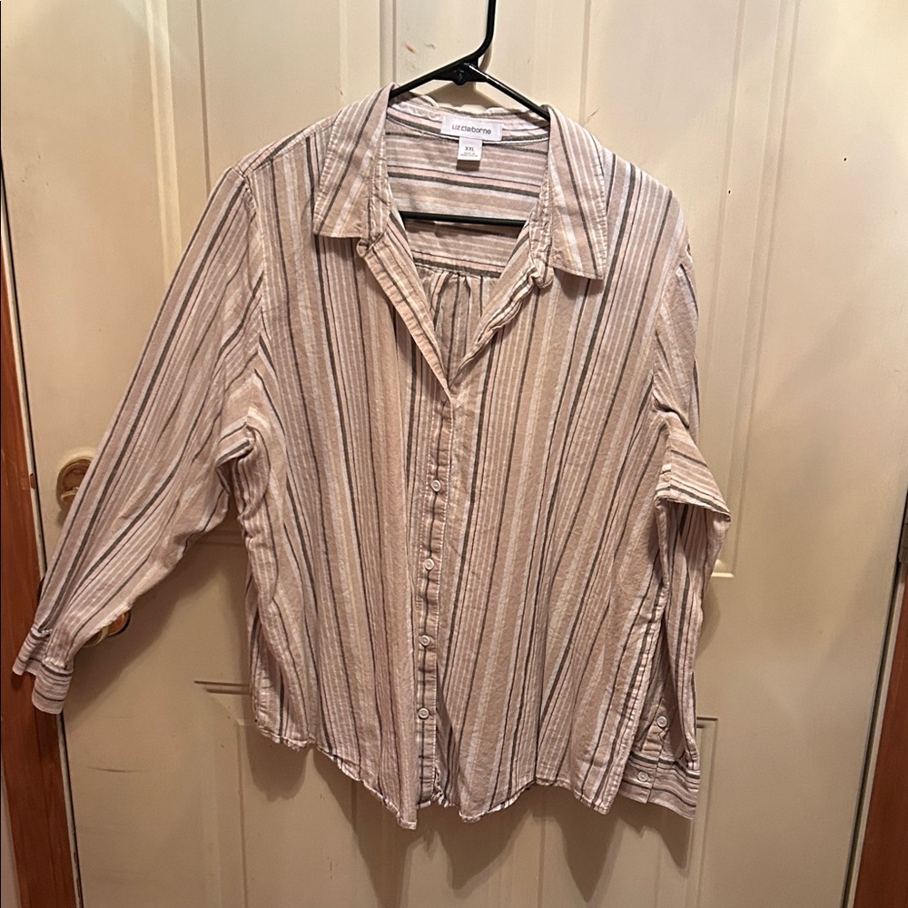 Liz Claiborne Beige and Black Striped Shirt